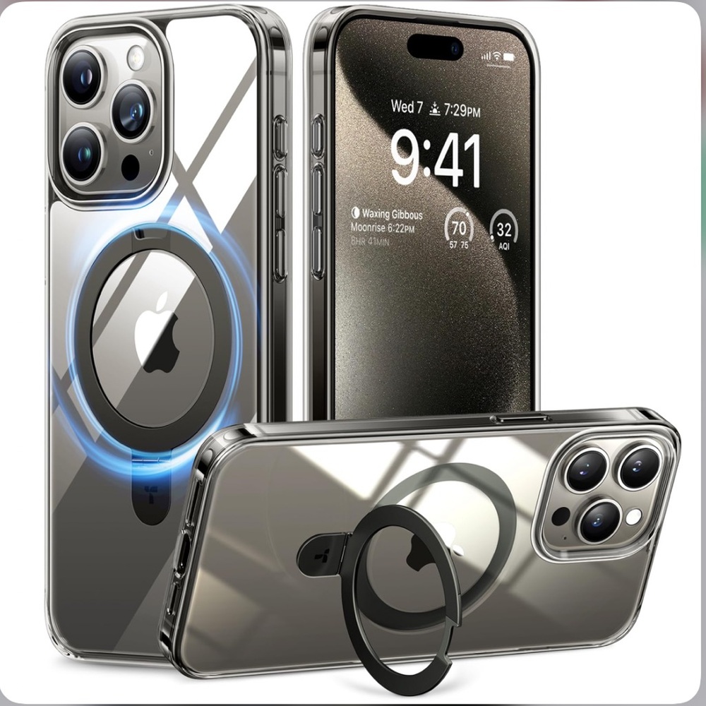 iPhone 15 Pro Max Case with stand-CLEAR GRAY
